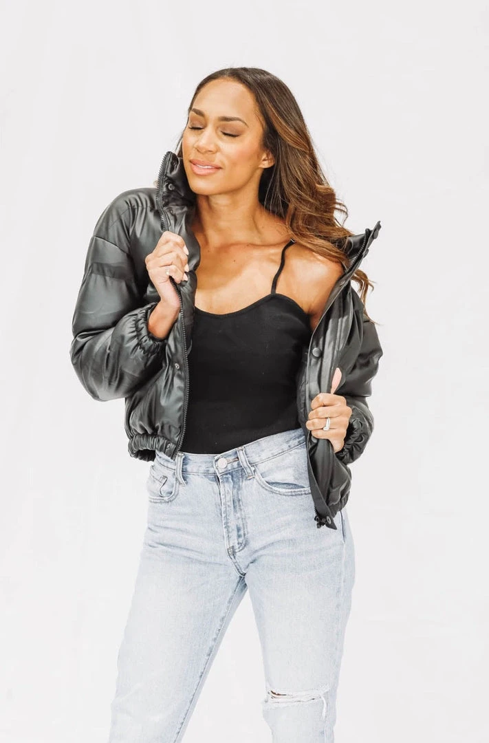 Hazel & Olive NEW ARRIVALS Rock With Me Vegan Leather Puffer Coat - Black (FINAL SALE) 6 Hazel & Olive NEW ARRIVALS Rock With Me Vegan Leather Puffer Coat - Black (FINAL SALE)