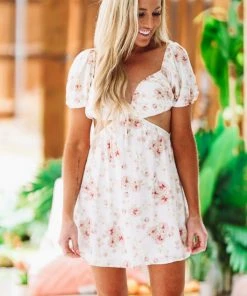 Hazel & Olive Run Free Floral Dress - White/Peach NEW ARRIVALS