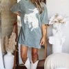 Hazel & Olive Saddle Up Graphic Tshirt Dress Or Tee - Smokey Gray