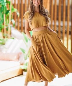 HAZEL & OLIVE NEW ARRIVALS Set In Sandstone Crop Top - Mustard Yellow