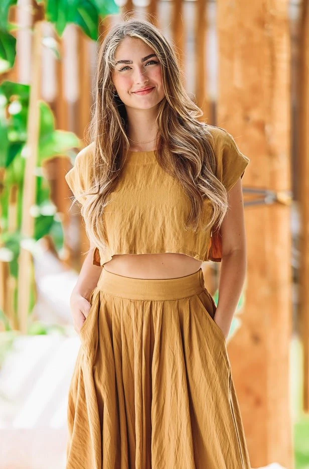 HAZEL & OLIVE NEW ARRIVALS Set In Sandstone Crop Top - Mustard Yellow 4 HAZEL & OLIVE NEW ARRIVALS Set In Sandstone Crop Top - Mustard Yellow