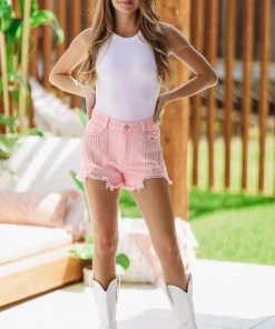 Hazel & Olive Something To Talk About Shorts - Pink Denim NEW ARRIVALS