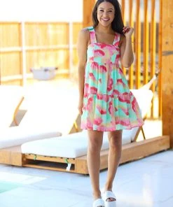 Hazel & Olive Sundown Socialite Dress - Watermelon Pink & Lime