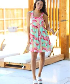 Hazel & Olive Sundown Socialite Dress - Watermelon Pink & Lime