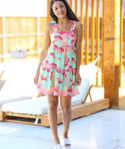 Hazel & Olive Sundown Socialite Dress - Watermelon Pink & Lime