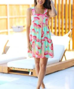 Hazel & Olive Sundown Socialite Dress - Watermelon Pink & Lime