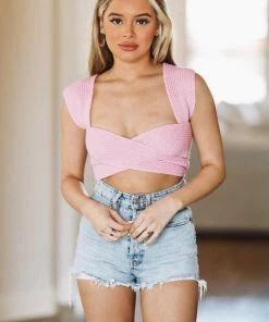 Hazel & Olive Take The Plunge Knit Crop Top - Lavender