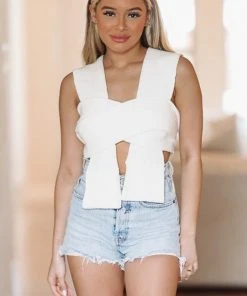 Hazel & Olive NEW ARRIVALS Take The Plunge Knit Crop Top - White