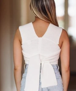 Hazel & Olive NEW ARRIVALS Take The Plunge Knit Crop Top - White