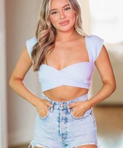 Hazel & Olive Take The Plunge Knit Crop Top - Spring Blue