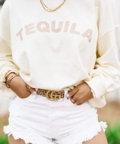 Hazel & Olive NEW ARRIVALS Tequila Corded Pullover - Cream