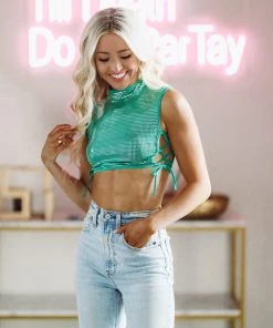 Hazel & Olive Vibe Check Crop Top - Green NEW ARRIVALS