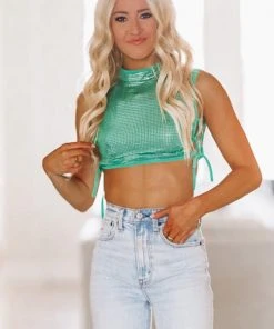 Hazel & Olive Vibe Check Crop Top - Green NEW ARRIVALS