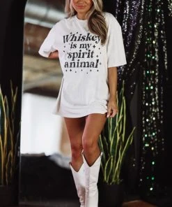Hazel & Olive Whiskey Woman Graphic Tshirt Dress Or Tee - Cream NEW ARRIVALS