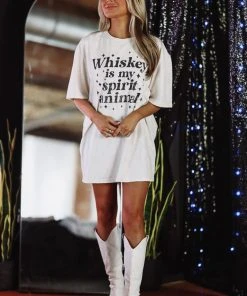 Hazel & Olive Whiskey Woman Graphic Tshirt Dress Or Tee - Cream NEW ARRIVALS